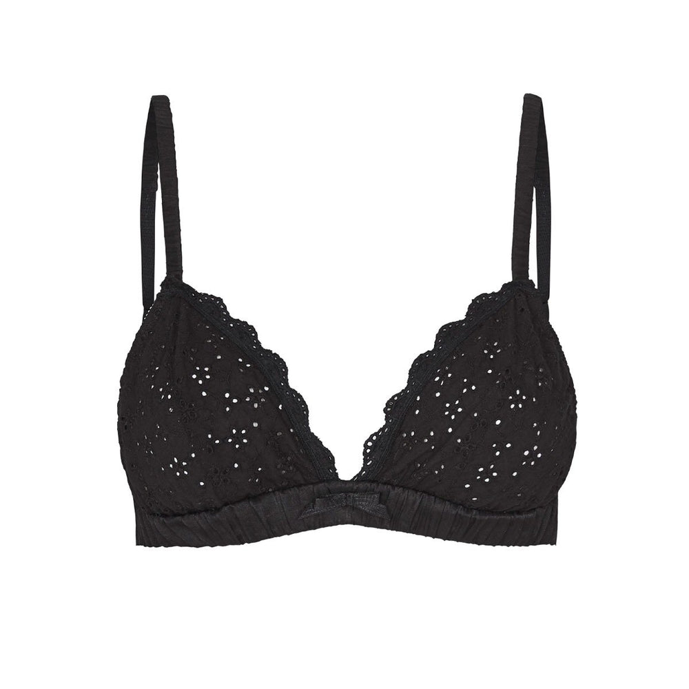 cotton broderie anglaise bralette, black bra, black bralette, soft cup bralette