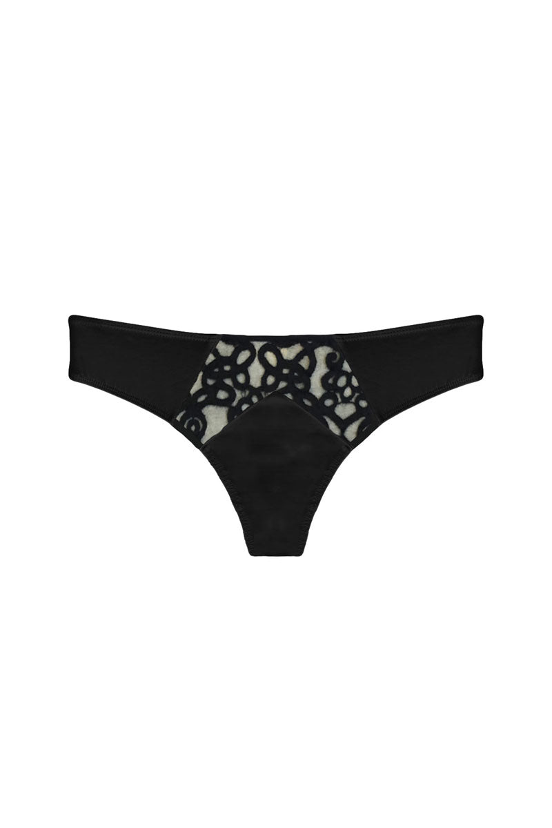 black organic cotton thong with lace