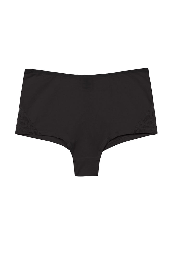 Organic cotton high waisted with lace detail knickers in black