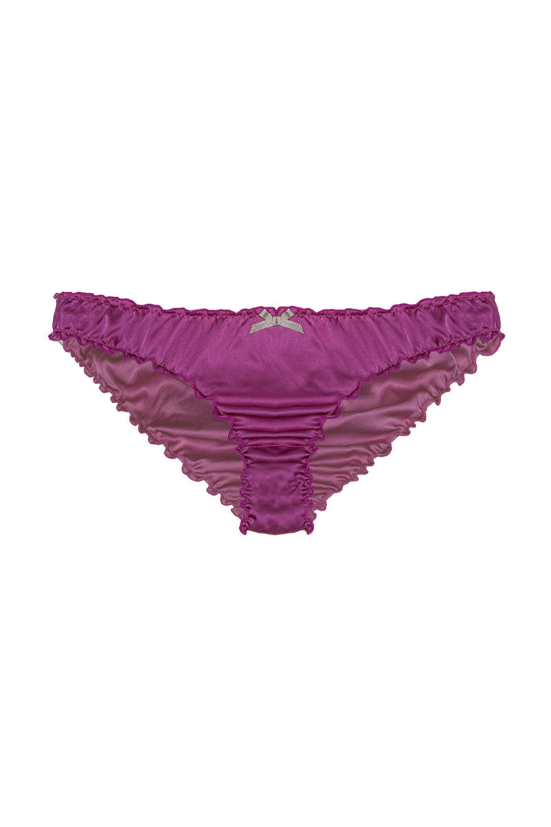 front view of raspberry silk ruffle knickers