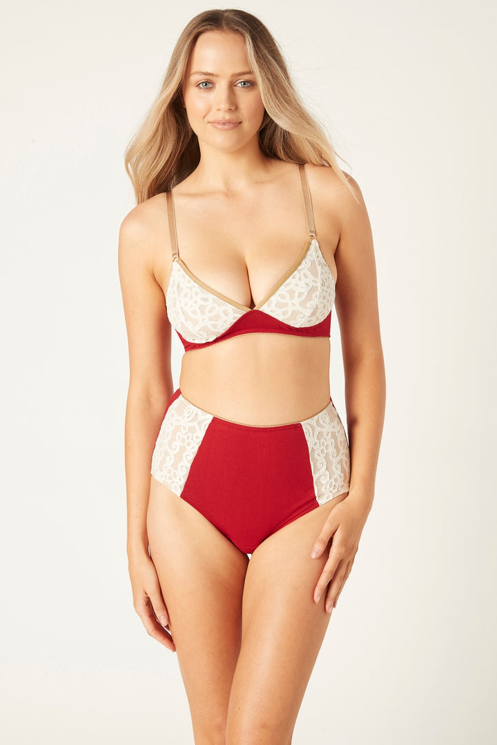 Sophia organic and lace high waisted knickers in garnet