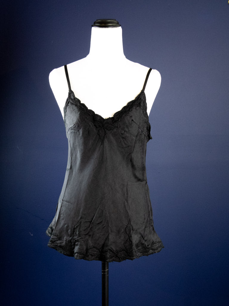 Silk Satin Cami Embroidered Black