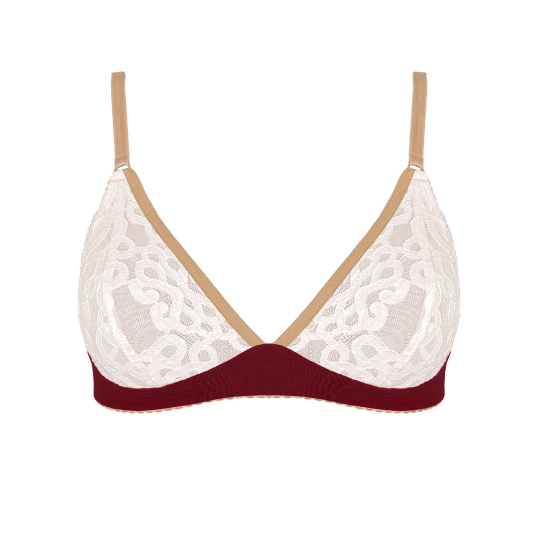Soft cup bralette with lace cups, eco intimates, organic bralette, lace bralette, red bralette