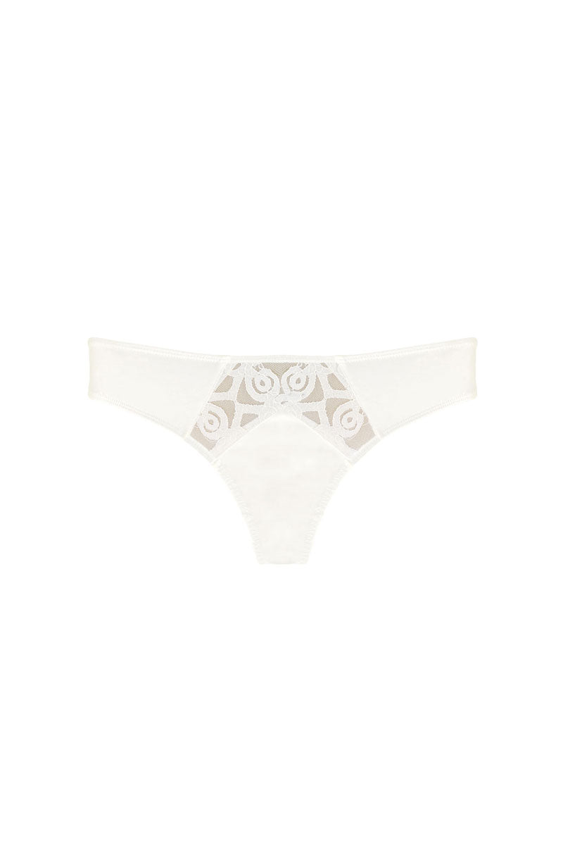 organic cotton thong with lace detail in natural