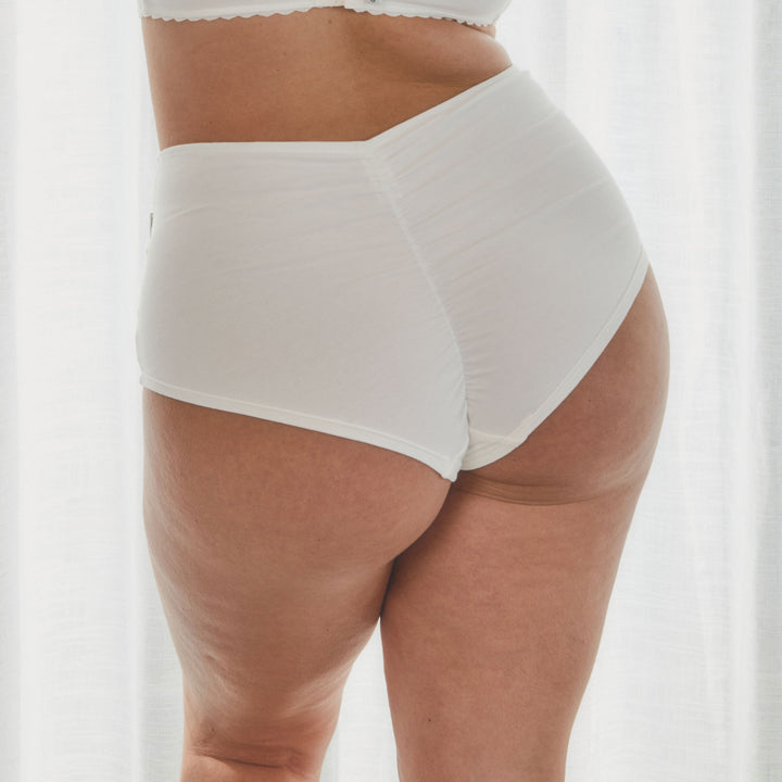 back view of curved body wearing high waisted knickers
