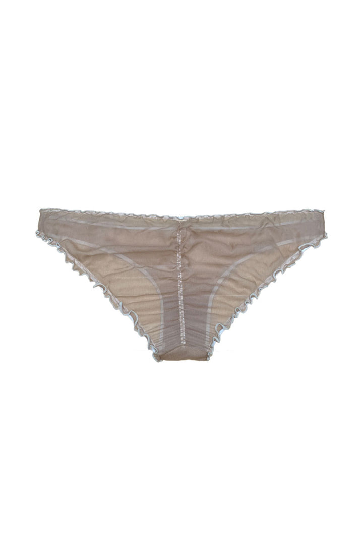 back view of flat lay of silk ruffle underwear