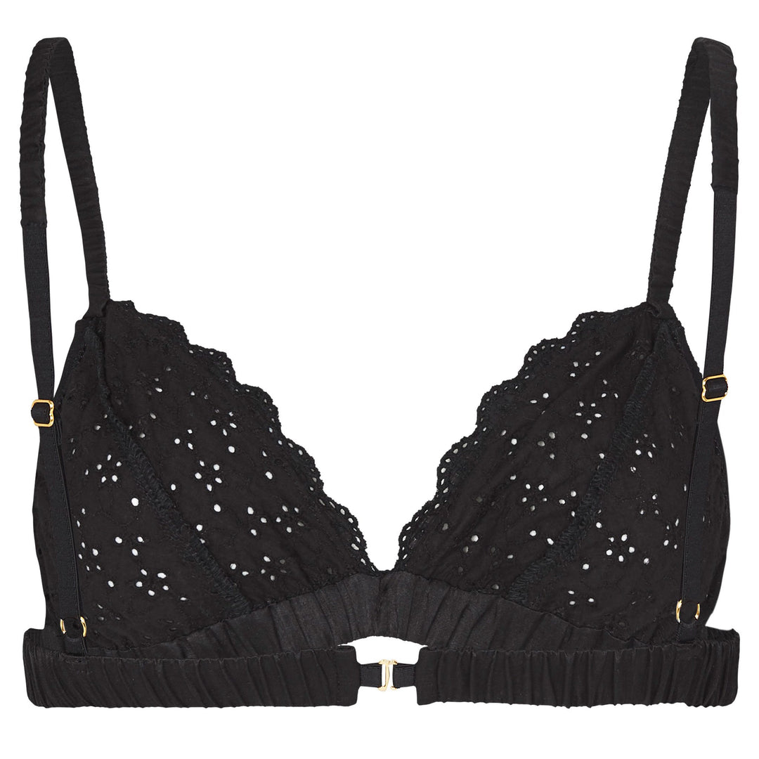 cotton broderie anglaise bralette, black bra, black bralette, soft cup bralette