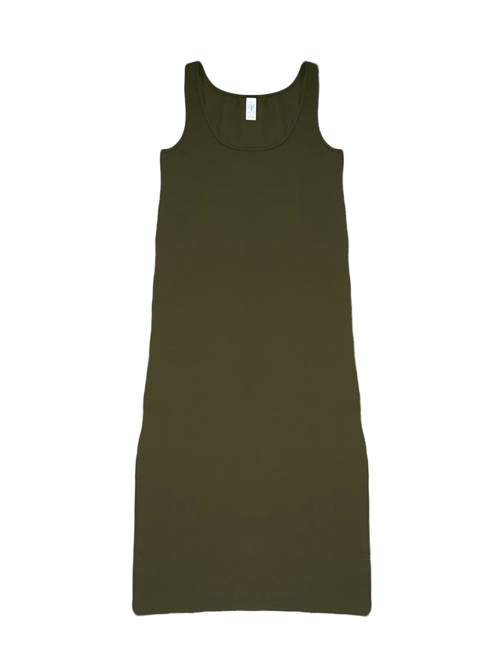 stretch tank dress in bamboo in olive colour