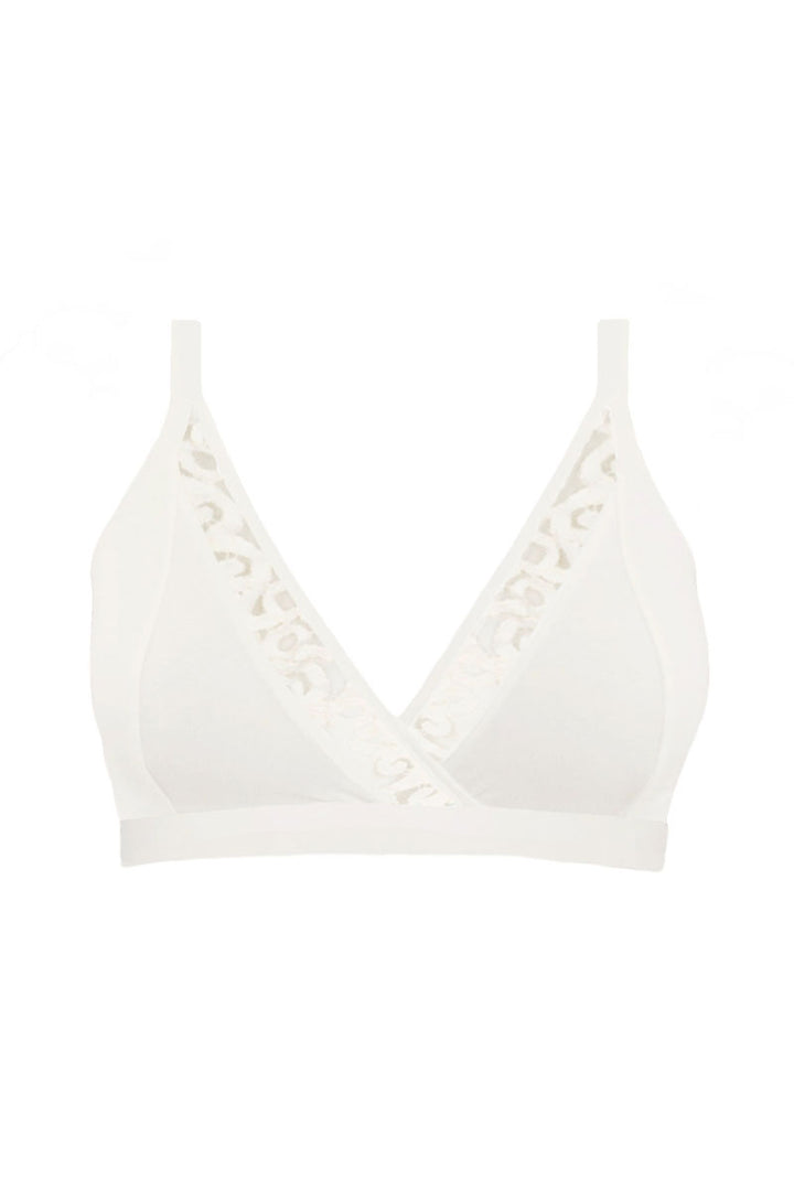 organic cotton full cup bralette in natural white colour trimmed with lace