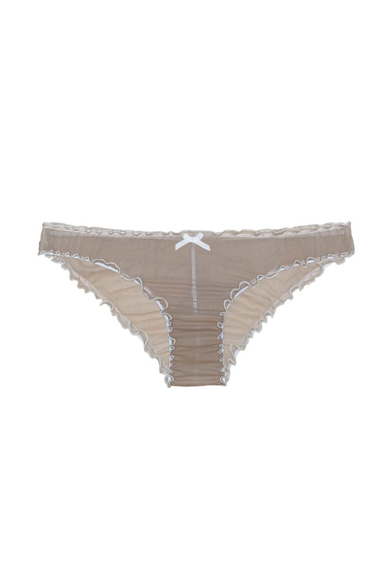 flat lay of silk ruffle underwear