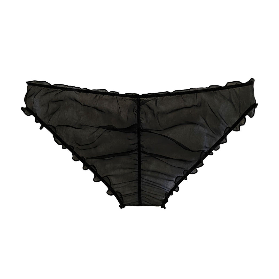 back view of black silk underwear
